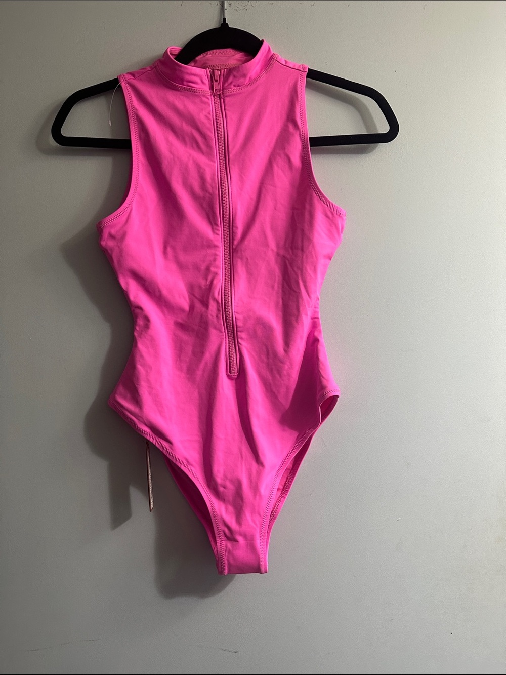 SKIMS Neon Pink Zip-Front One-Piece Swimsuit